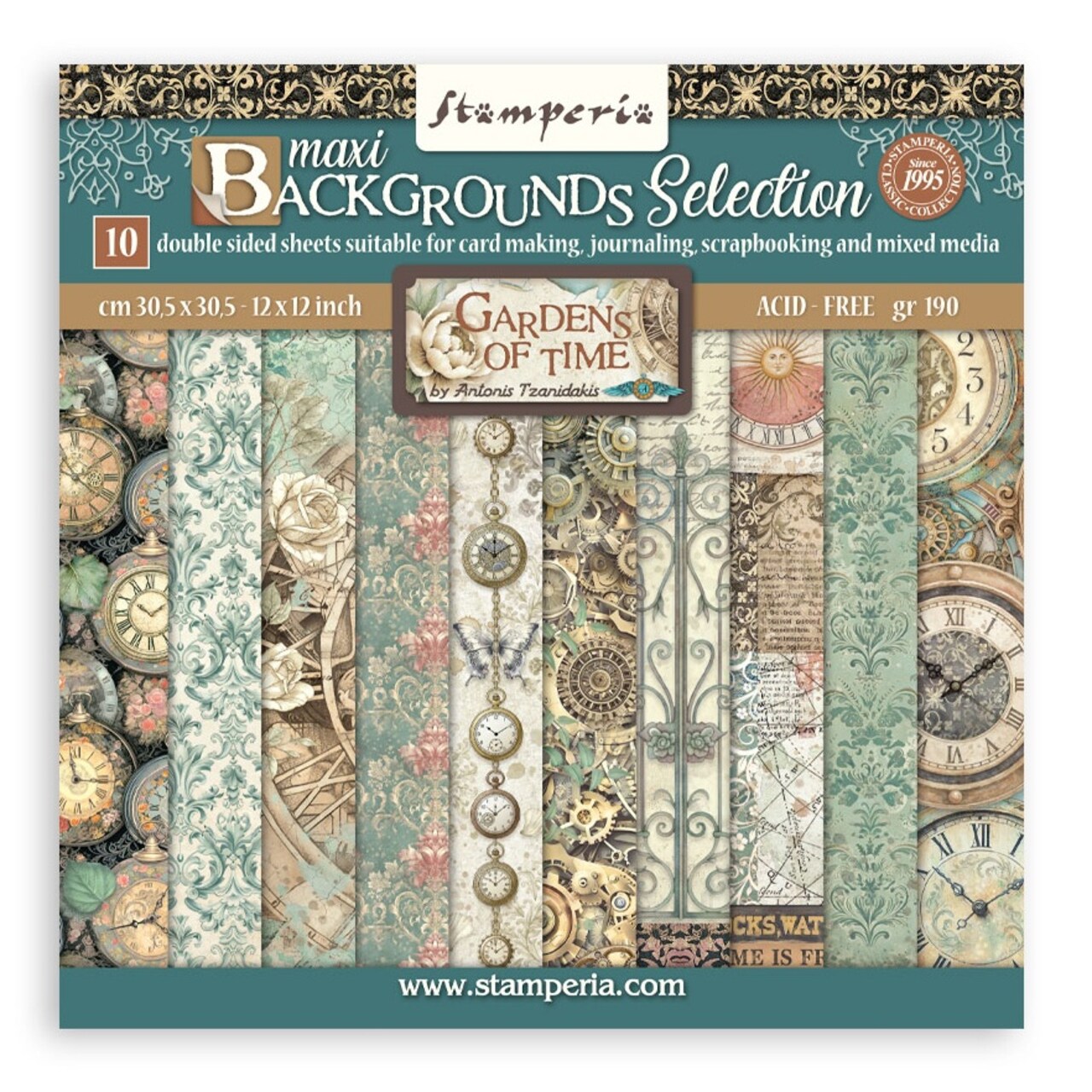 Stamperia Backgrounds Double-Sided Paper Pad 12"x12" 10/Pgk-Gardens of Time